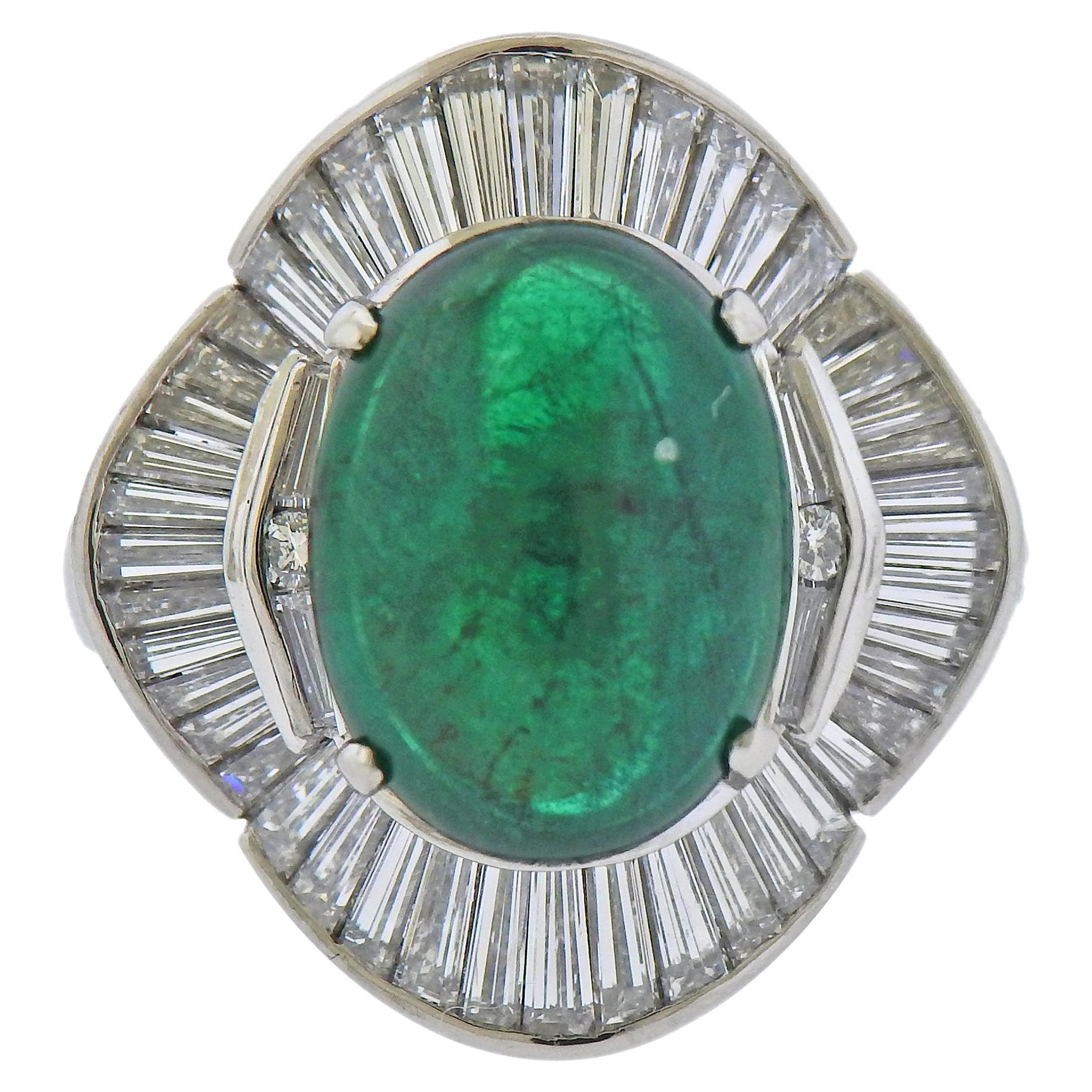 5.53 Carat Emerald Diamond Platinum Ring For Sale