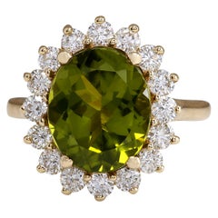 Bague en or jaune 14 carats avec péridot naturel et diamants 