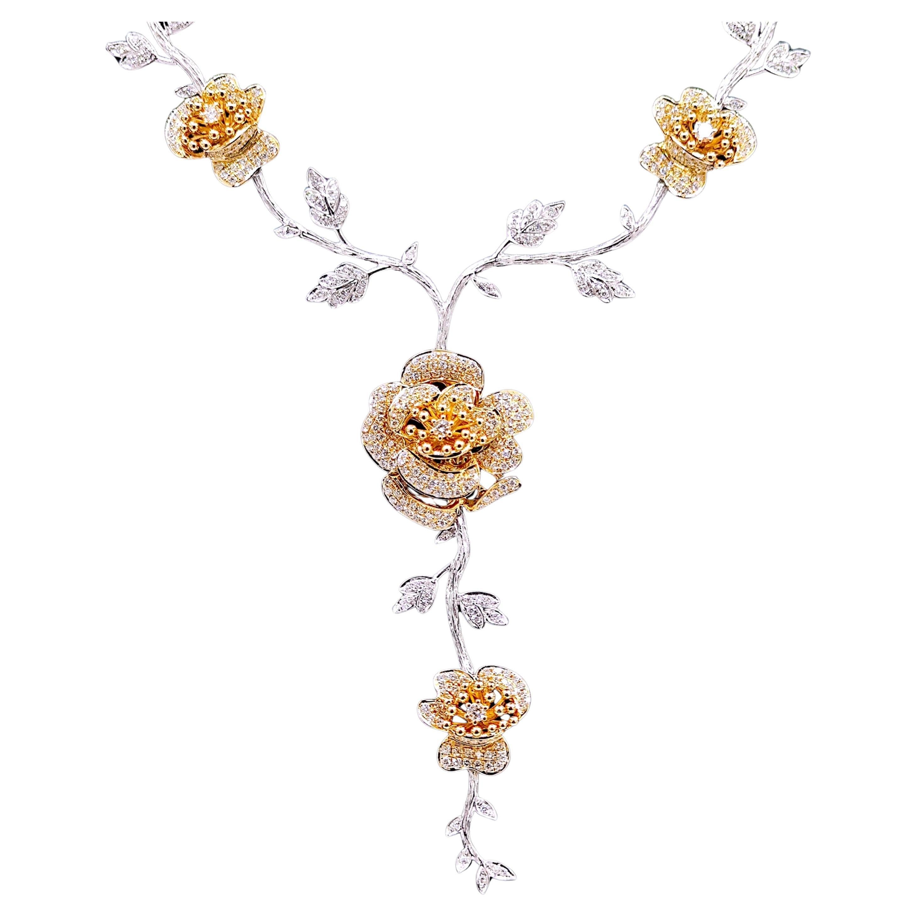 Diamante rotondo da 5,53 carati in oro bianco e giallo  Collana