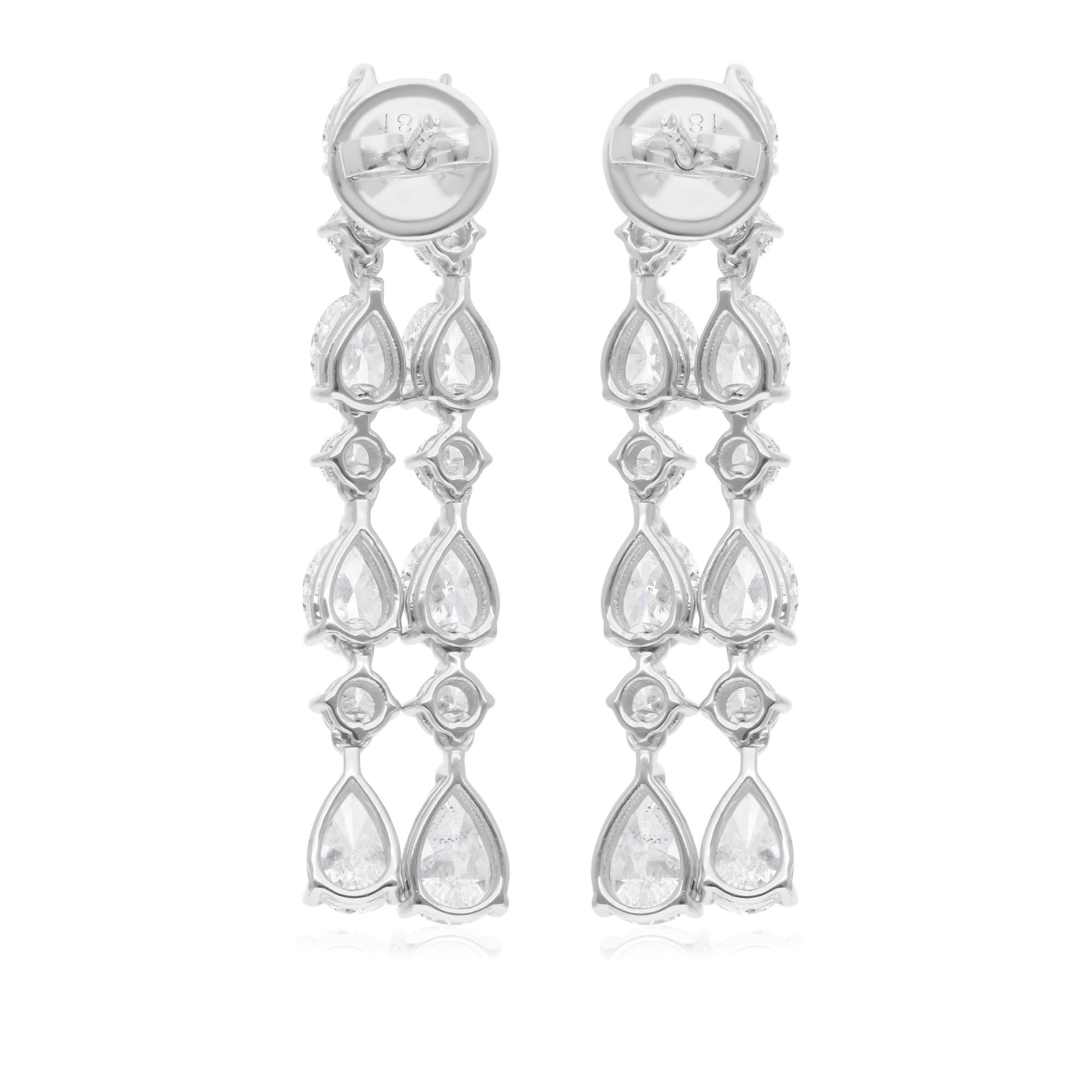 Boucles d'oreilles chandelier en or blanc 18 carats avec diamants ronds ovales taille poire de 5,53 carats SI/H Neuf - En vente à Diera, Dubai