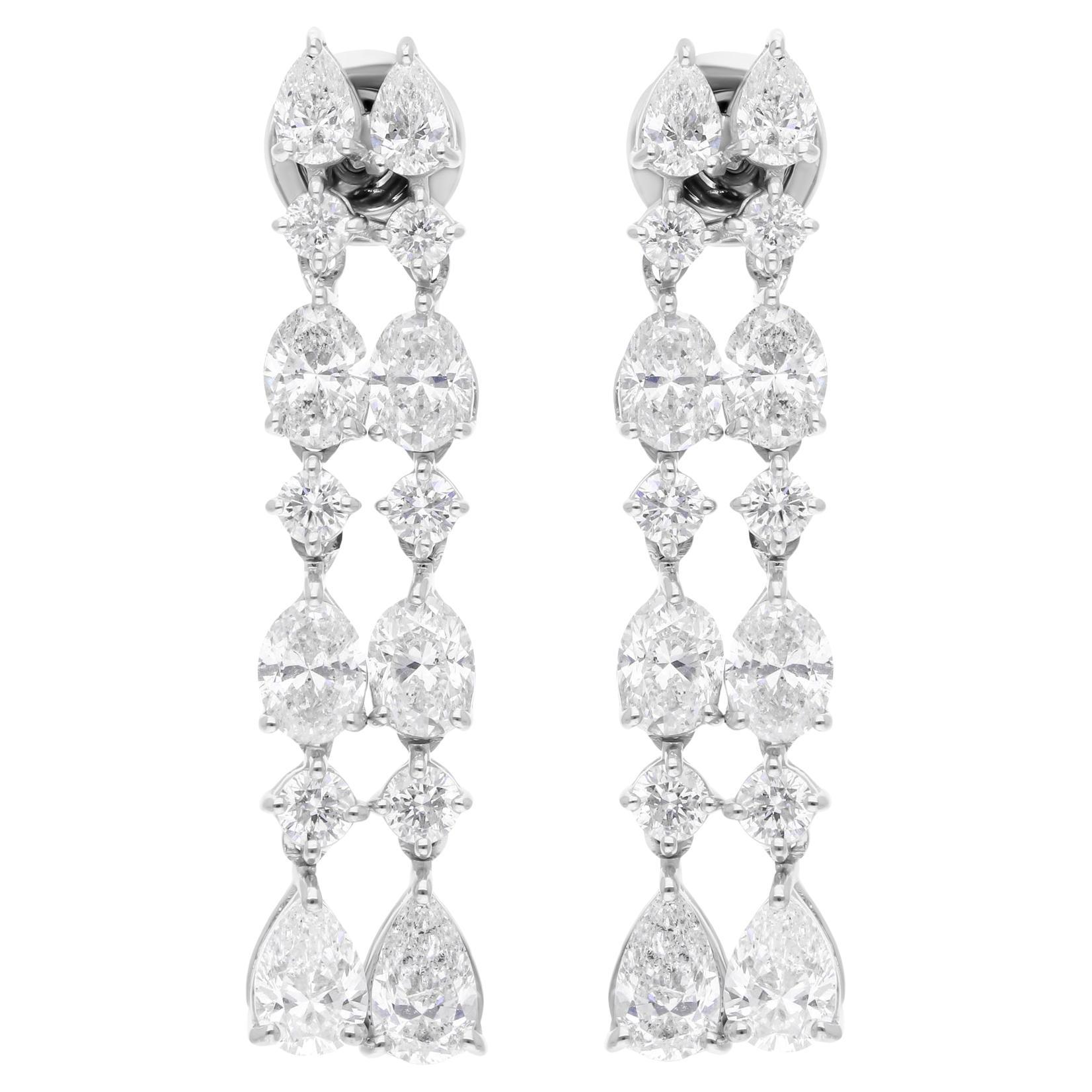 Boucles d'oreilles chandelier en or blanc 18 carats avec diamants ronds ovales taille poire de 5,53 carats SI/H en vente