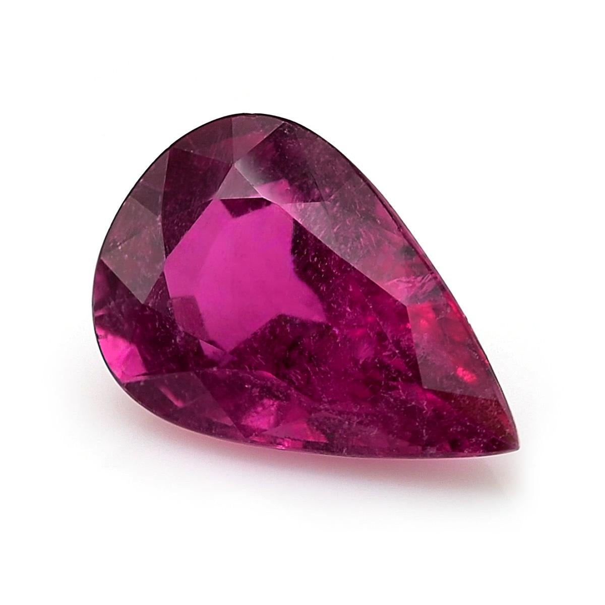 Identification: Natural Rubellite 5.53 carats 

Carat: 5.53 carats
Shape: Pear Shape
Measurements:  14.7 x 9.9 x 6.7 mm 
Cut: Brilliant/Step
Color: Pink 
Clarity: very eye clean

Introducing a magnificent natural Rubellite gemstone weighing 5.53