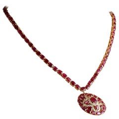 55.35 Carat Ruby 18 Karat Yellow Gold Diamond Necklace