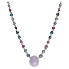 55.36 Ct Star Sapphire, Type A Natural Jadeite and Diamond Necklace in 18k Gold