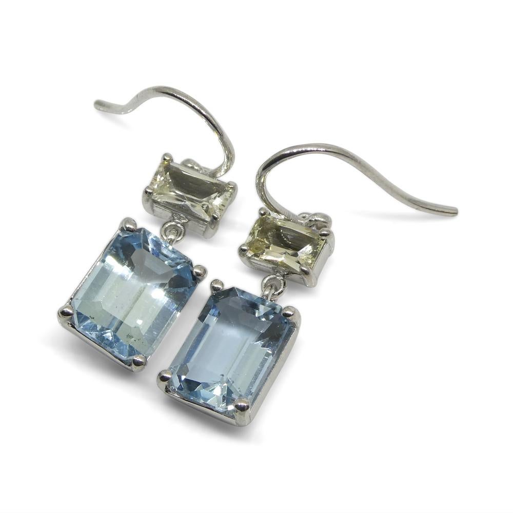 5.53ct Blue Aquamarine & Yellow Sapphire Earrings set in 14k White Gold For Sale 4