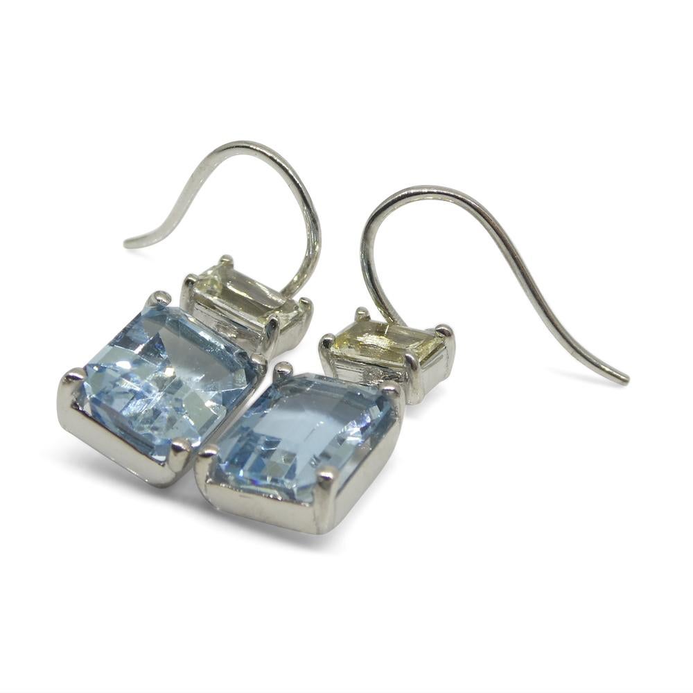 5.53ct Blue Aquamarine & Yellow Sapphire Earrings set in 14k White Gold For Sale 5