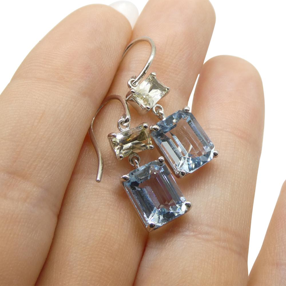 5.53ct Blue Aquamarine & Yellow Sapphire Earrings set in 14k White Gold For Sale 6