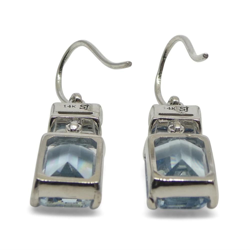 5.53ct Blue Aquamarine & Yellow Sapphire Earrings set in 14k White Gold For Sale 7