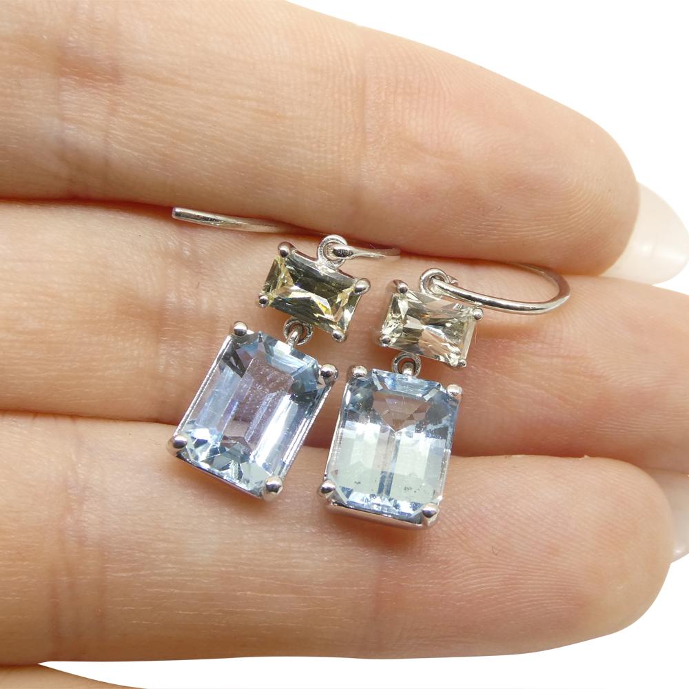 Contemporary 5.53ct Blue Aquamarine & Yellow Sapphire Earrings set in 14k White Gold For Sale