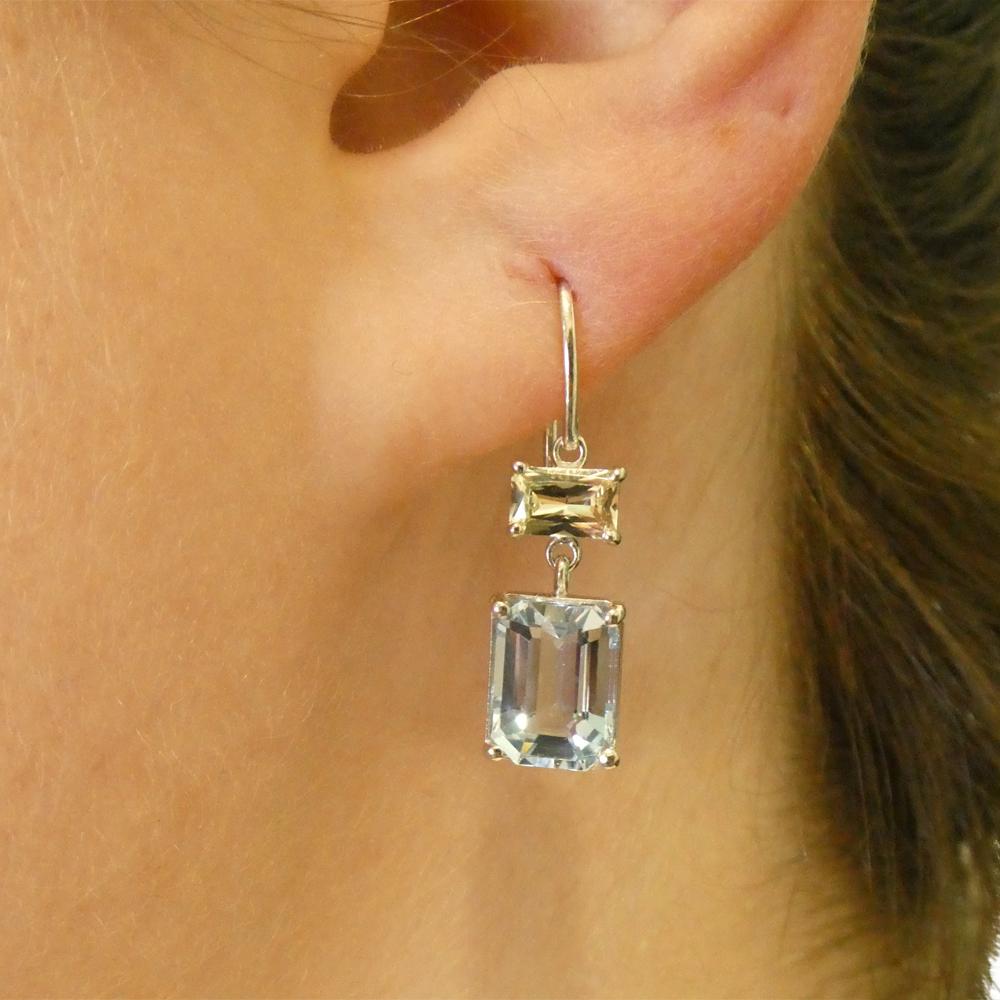5.53ct Blue Aquamarine & Yellow Sapphire Earrings set in 14k White Gold In New Condition For Sale In Toronto, Ontario