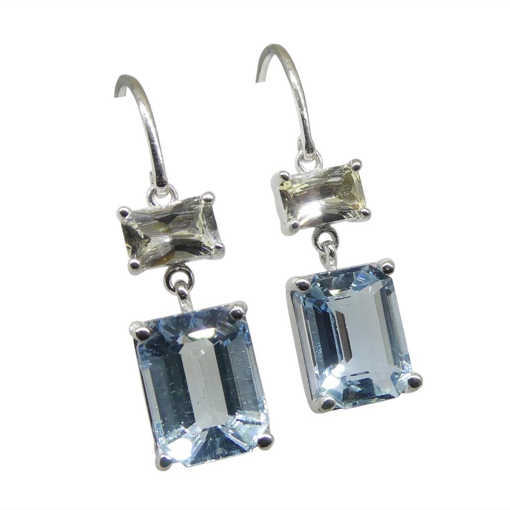 Women's or Men's 5.53ct Blue Aquamarine & Yellow Sapphire Earrings set in 14k White Gold For Sale
