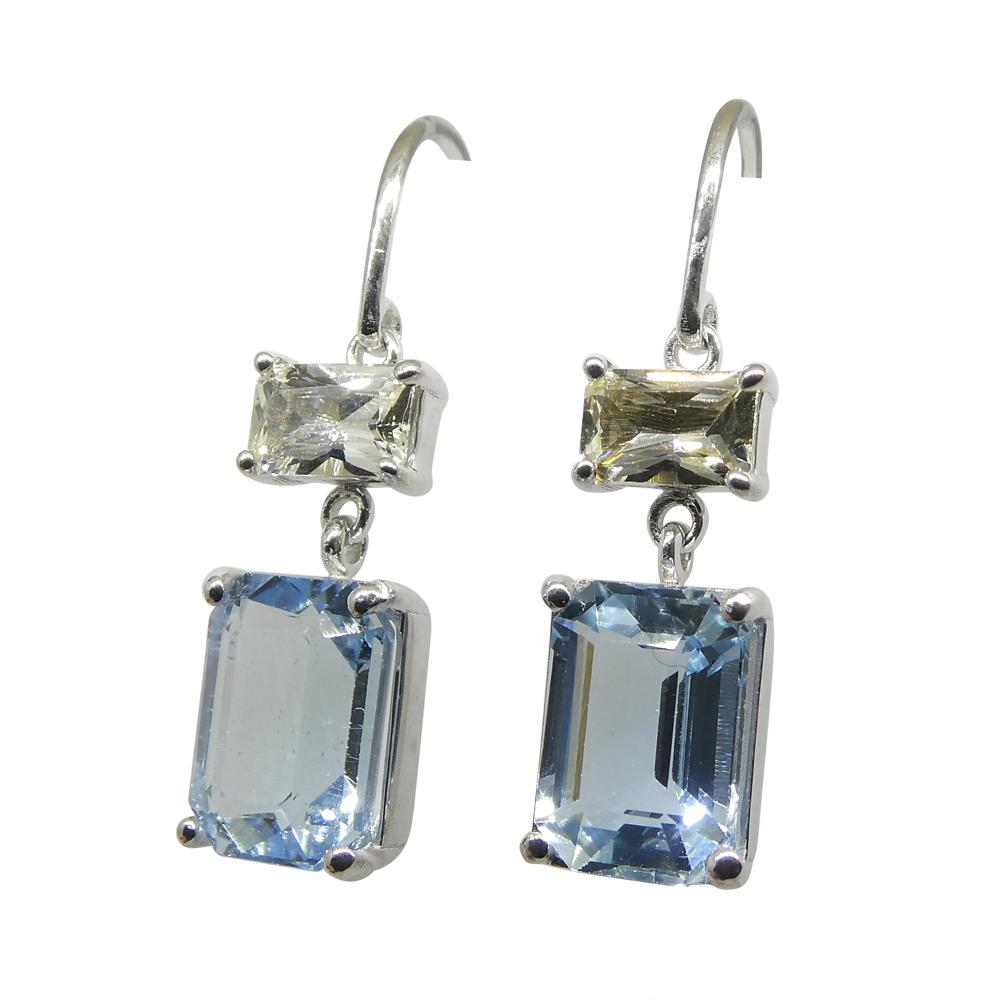 5.53ct Blue Aquamarine & Yellow Sapphire Earrings set in 14k White Gold For Sale 1