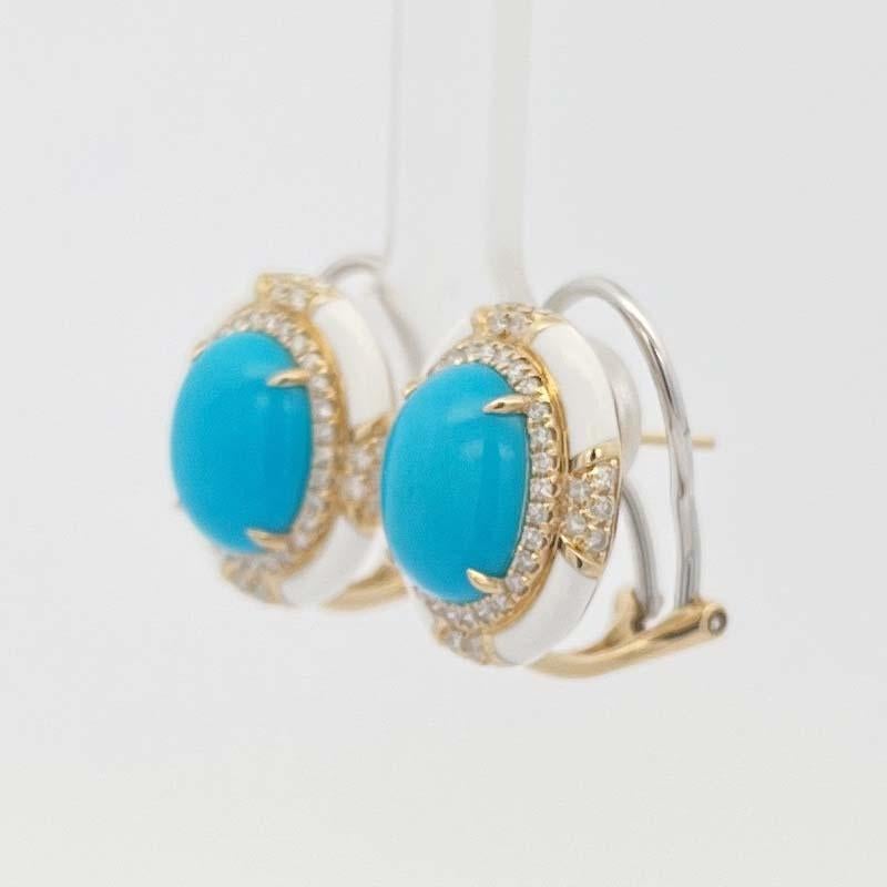 5.53Ct Sleeping Beauty Turquoise Diamond Enamel Earring in 18 Karat Yellow Gold In New Condition For Sale In Hong Kong, HK