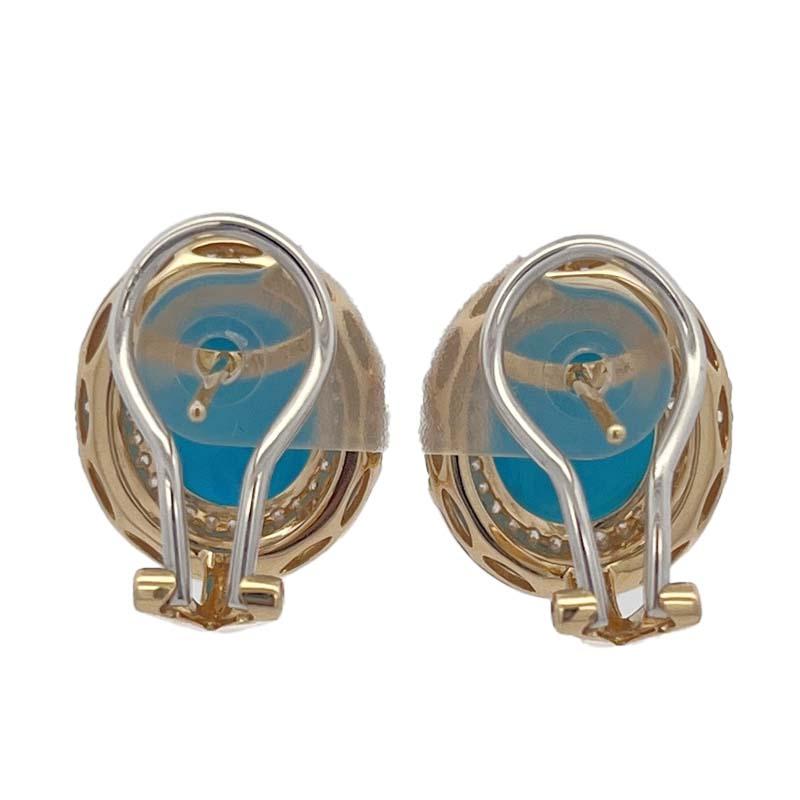 Women's 5.53Ct Sleeping Beauty Turquoise Diamond Enamel Earring in 18 Karat Yellow Gold For Sale