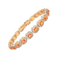 Pulsera de tenis con halo de zafiro amarillo de 5,53 quilates y diamantes de 2,22 quilates en oro amarillo de 18 quilates