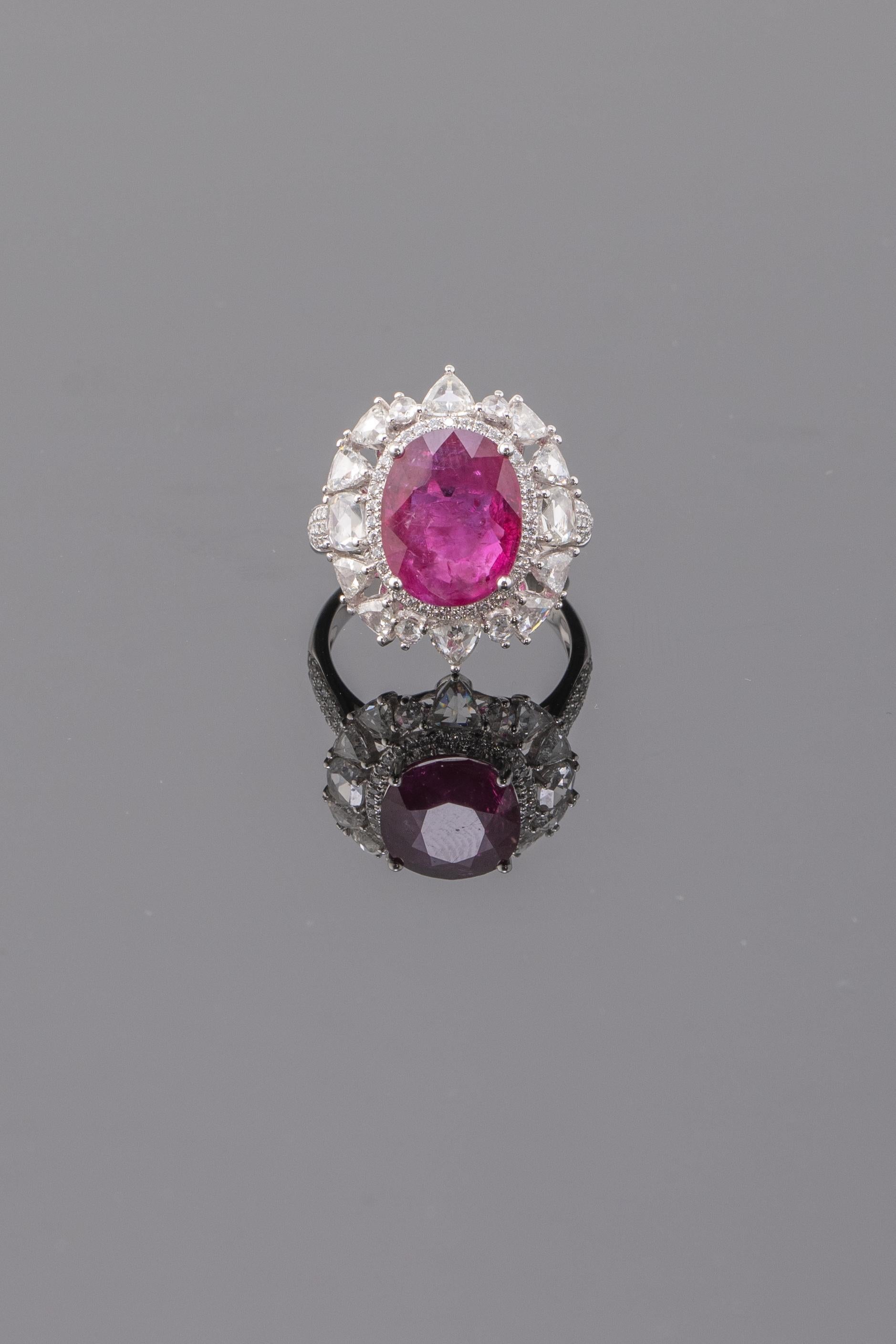 Make a sparkling statement with this impressive Burma Ruby and Diamond Ring. Currently sized at US 6, can be changed.

Please feel free to message us if you have any queries. 
Free shipping provided. Returns accepted. 

Stone Details: 
Stone: