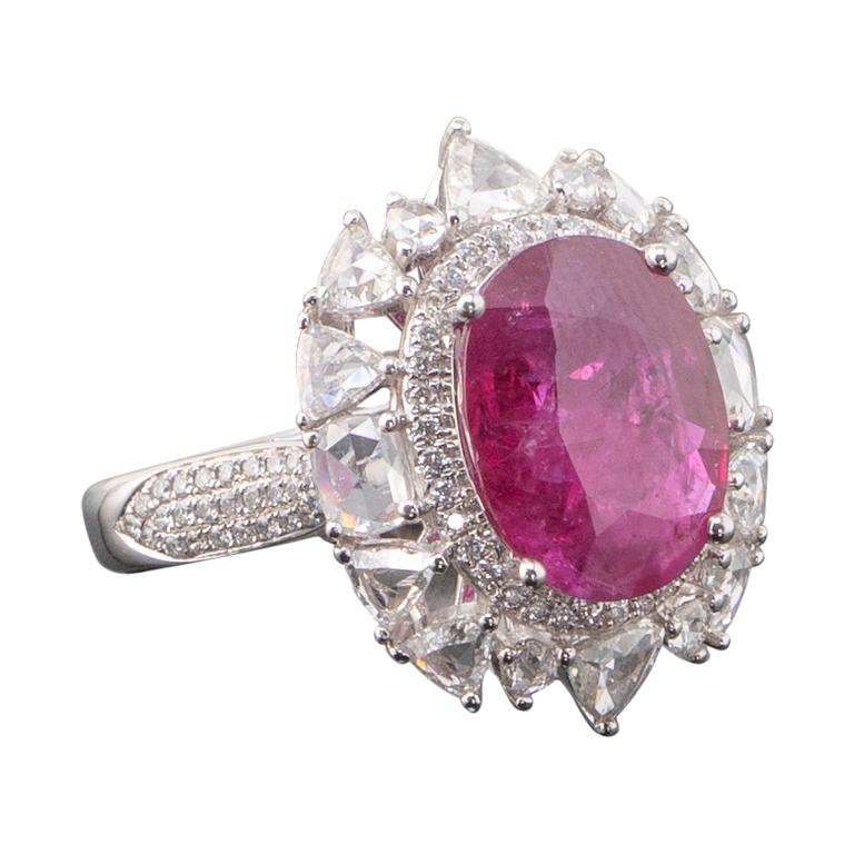 5.54 Carat Burma Ruby and Diamond Cocktail Ring For Sale