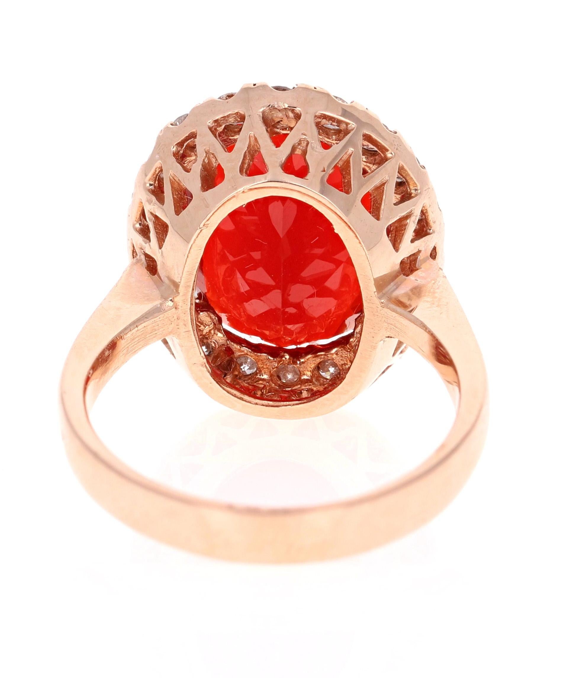 5.54 Carat Fire Opal Diamond 14 Karat Rose Gold Ring In New Condition In Los Angeles, CA