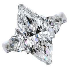 5.54 Carat Marquise Diamond Ring Brilliant White 14K White Gold