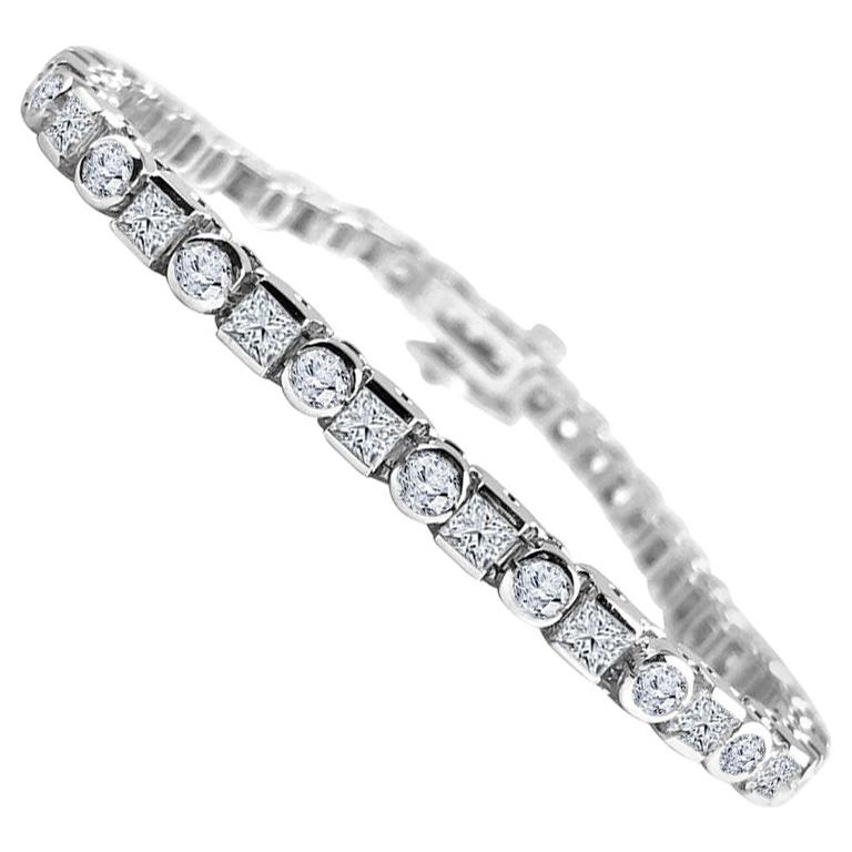 5.54 Carat Natural Mixed Cut Diamond Tennis Bracelet in 14K White Gold ref367 For Sale
