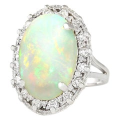 Natural Opal Diamond Ring 14 Karat White Gold