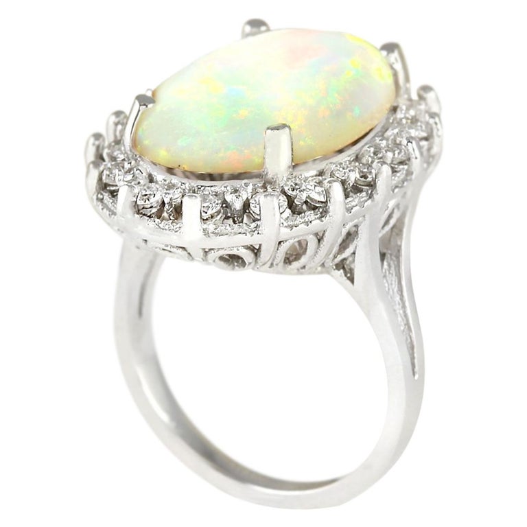 5.54 Carat Natural Opal 18 Karat White Gold Diamond Ring For Sale at ...