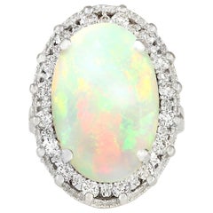 Natural Opal Diamond Ring 14 Karat White Gold 