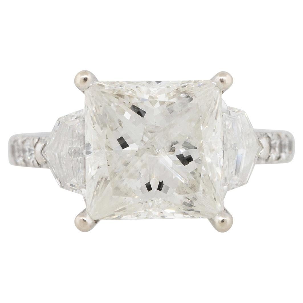5.54 Carat Princess Cut Diamond Engagement Ring 18 Karat in Stock For Sale
