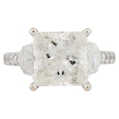 Used 5.54 Carat Princess Cut Diamond Engagement Ring 18 Karat in Stock
