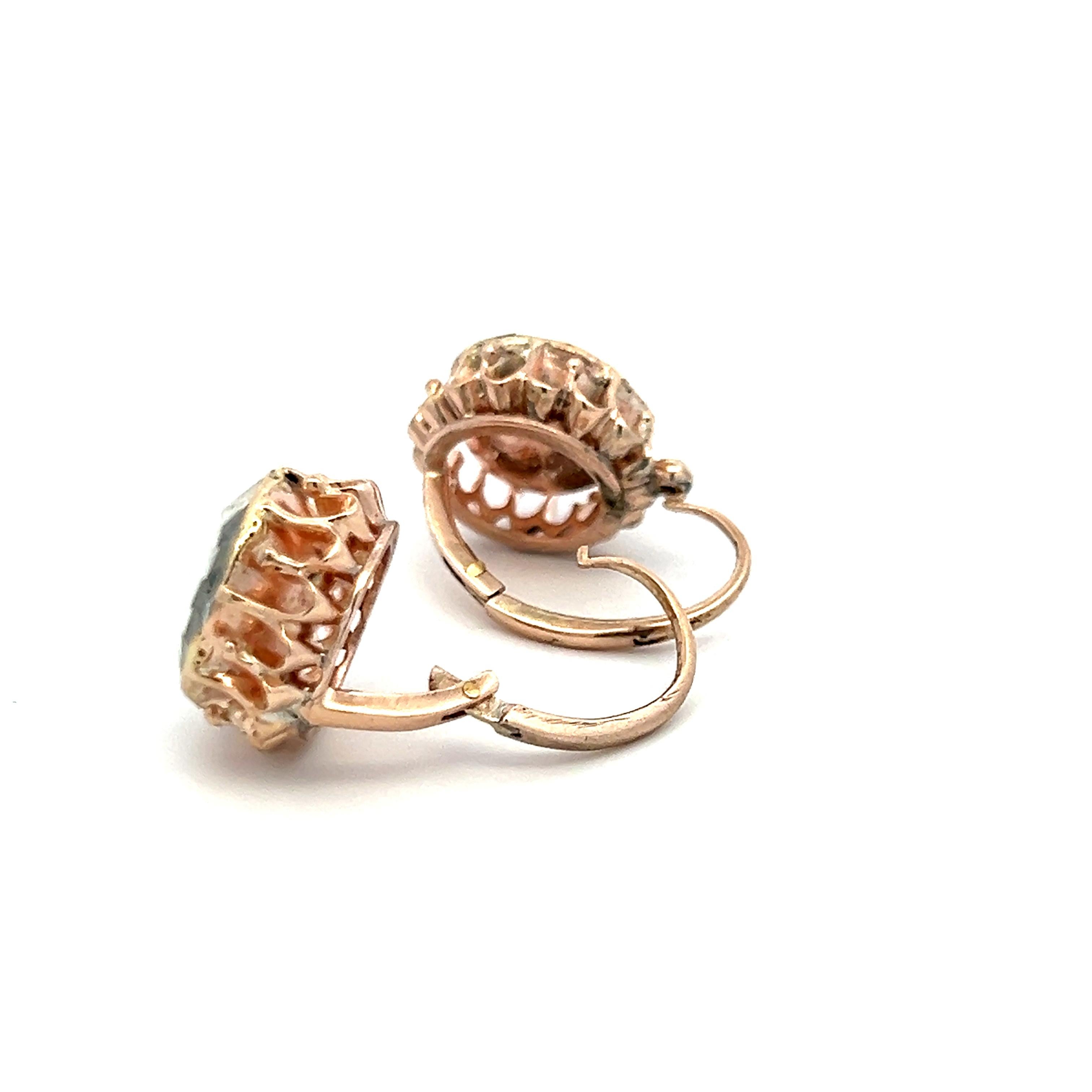 5.54 Carat Rose Cut K-M SI2 Diamond 14 Karat Rose Gold Leverback Earrings For Sale 5