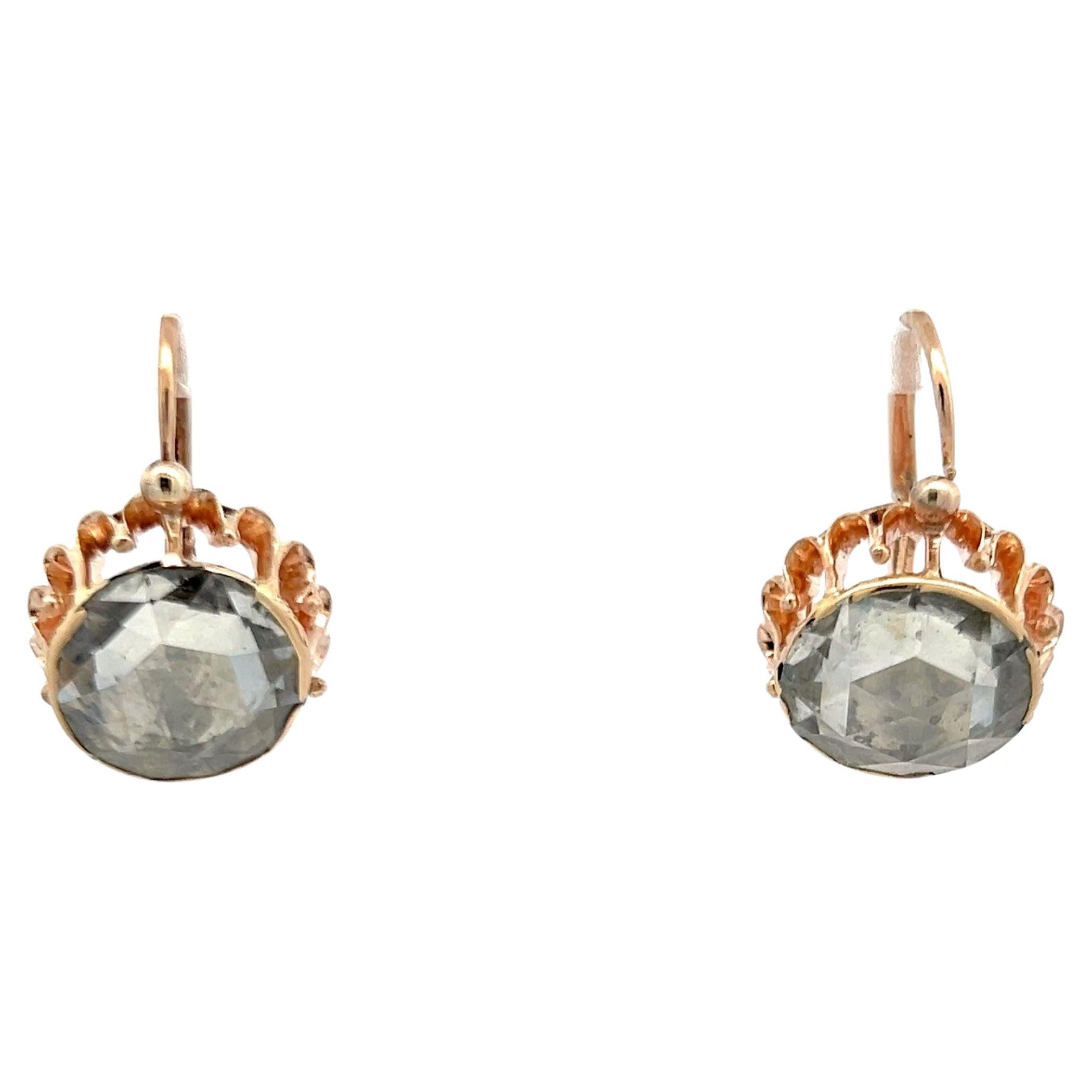 5.54 Carat Rose Cut K-M SI2 Diamond 14 Karat Rose Gold Leverback Earrings For Sale