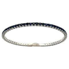 5.54 Carat Sapphire Flexible Tennis Bangle Bracelet in 14K White Gold, Stackable
