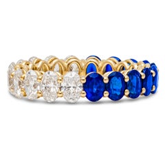5.54 Carats Total Oval Cut Half Blue Sapphire & Diamond Eternity Wedding Band