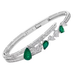 5.54 TCW Pear Emerald Diamond Bypass Bangle Bracelet 18K White Gold