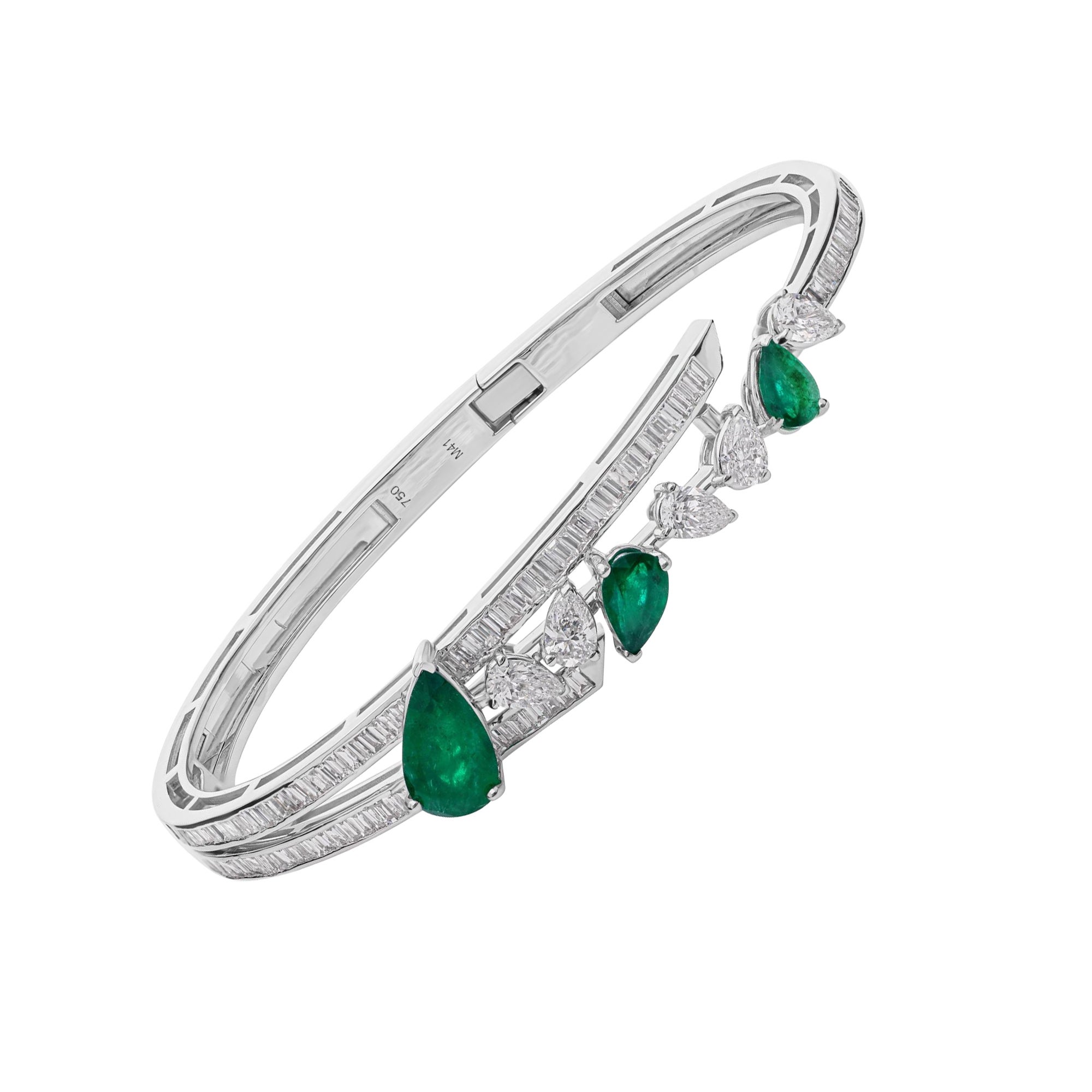 Bracciale con smeraldo e diamanti dello Zambia da 5,54 TCW in oro bianco 14K Gioielli di pregio