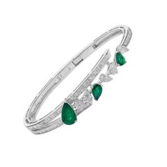 Bracciale con smeraldo e diamanti dello Zambia da 5,54 TCW in oro bianco 14K Gioielli di pregio