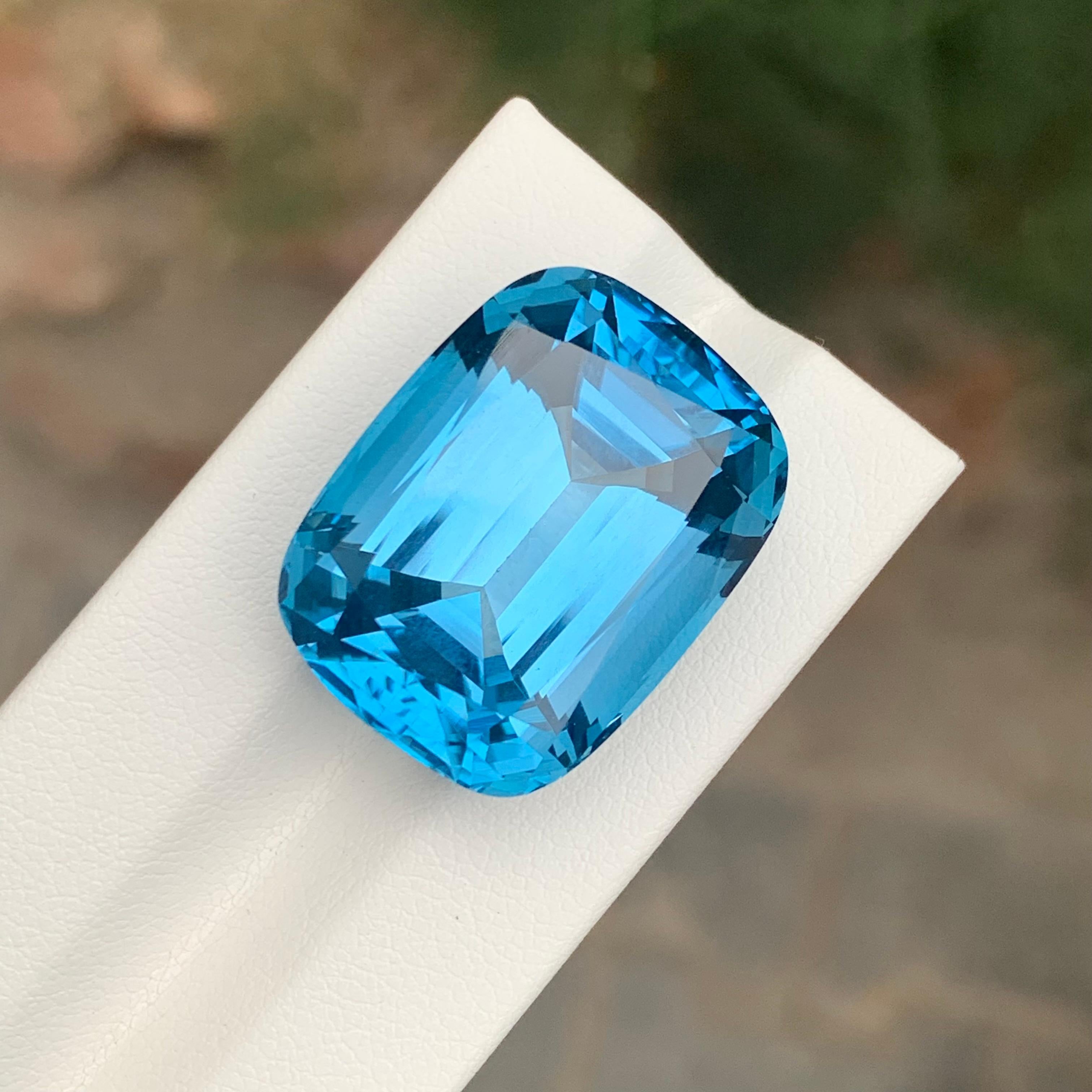 Women's or Men's 55.40 Carat Excellent Faceted London Blue Topaz Cushion Shape Gemstone For Sale