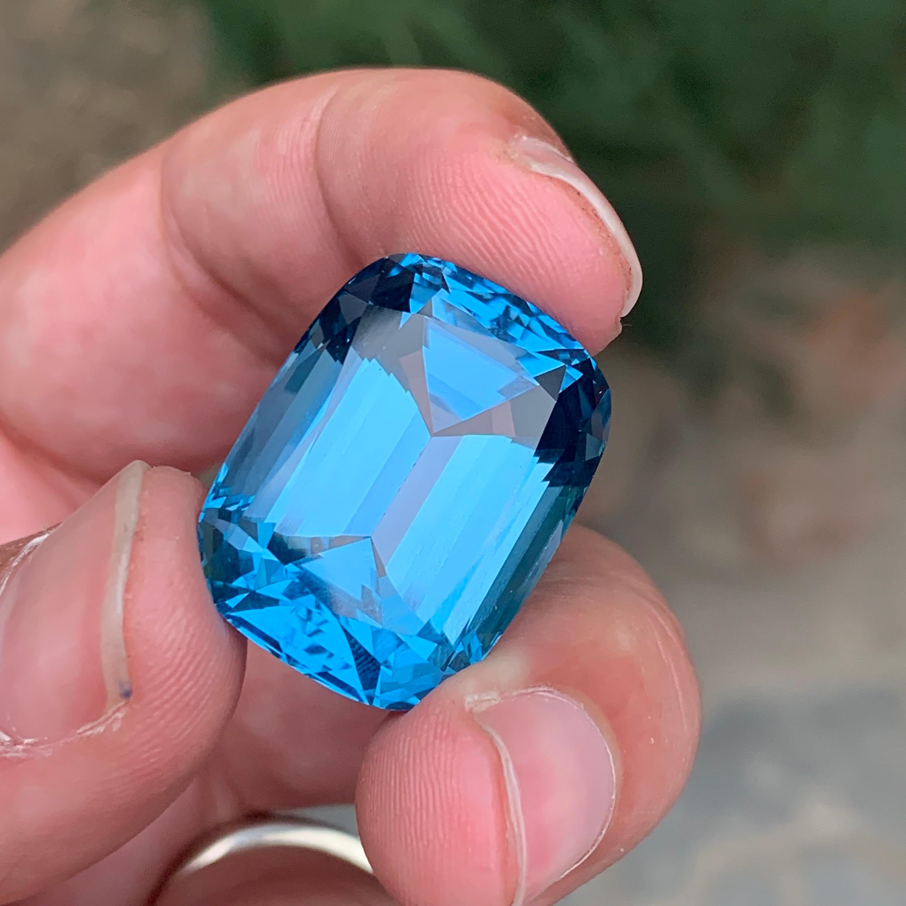 55.40 Carat Excellent Faceted London Blue Topaz Cushion Shape Gemstone For Sale 3