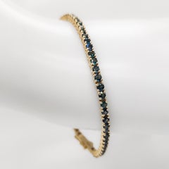 5.55 Carat Not Heated Blue Sapphires 14k Yellow Gold Tennis Bracelet