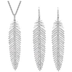 5.55 Carat Diamonds Feather Dangle Pendent and Earring Set