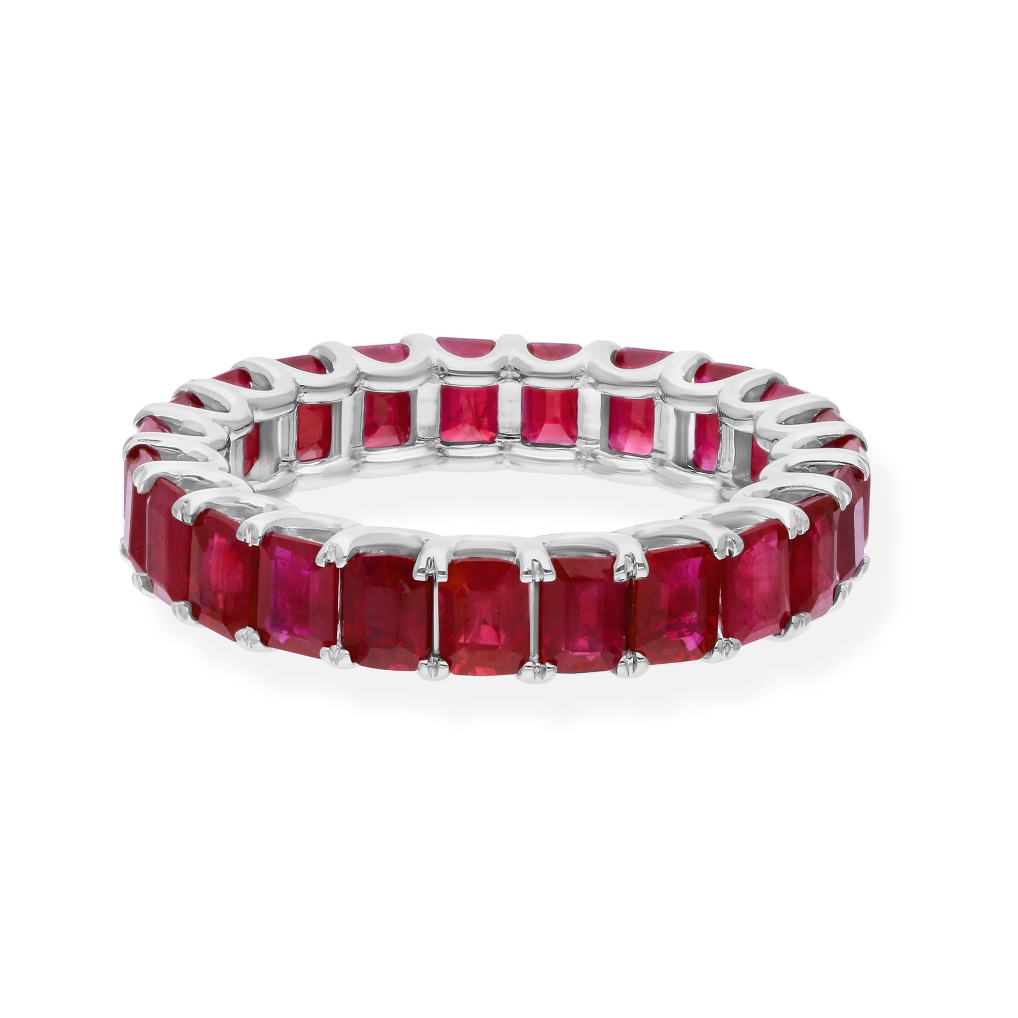 Women's 5.55 Carat Emerald Cut Ruby Gemstone Band Ring 14 Karat White Gold Jewelry For Sale