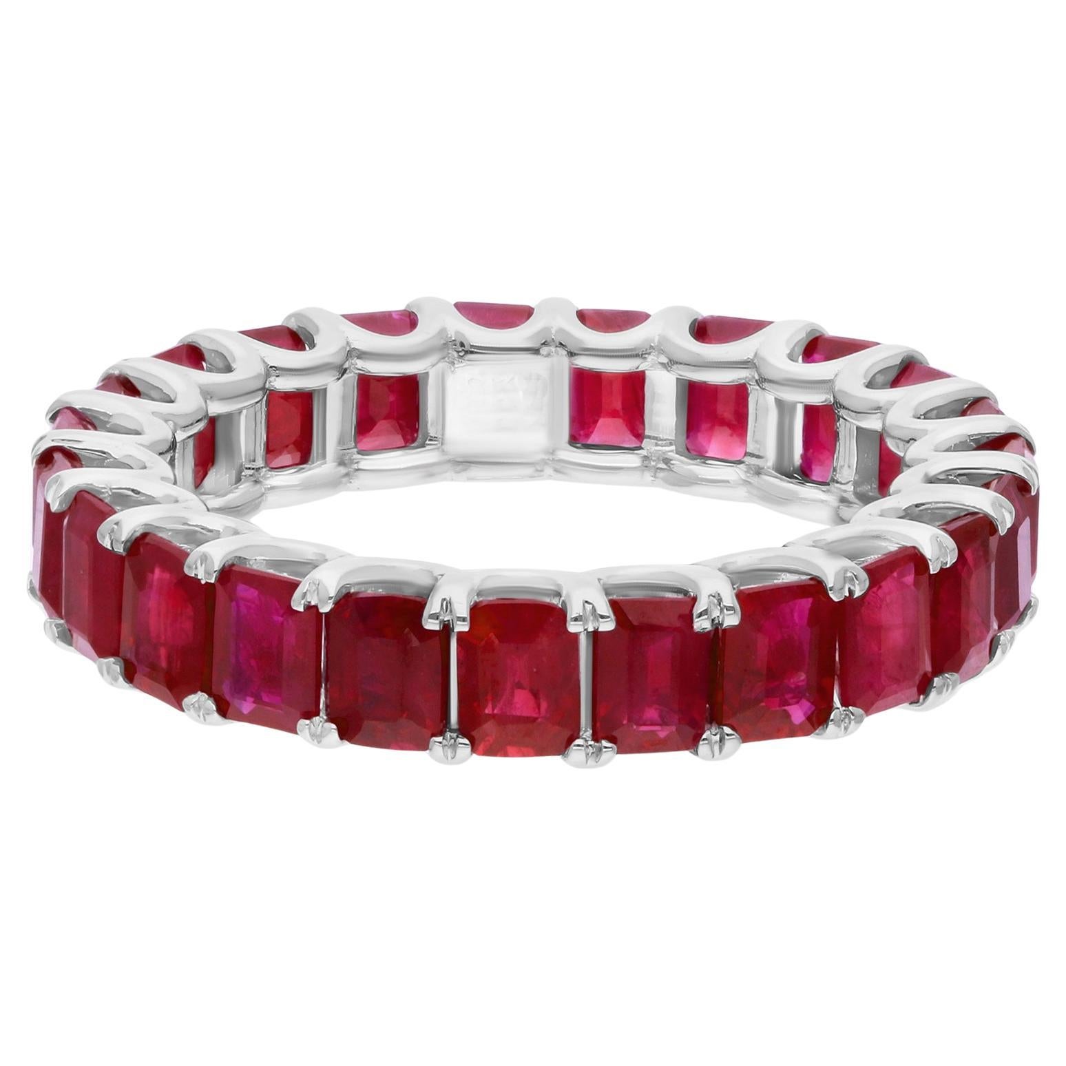 5.55 Carat Emerald Cut Ruby Gemstone Band Ring 14 Karat White Gold Jewelry