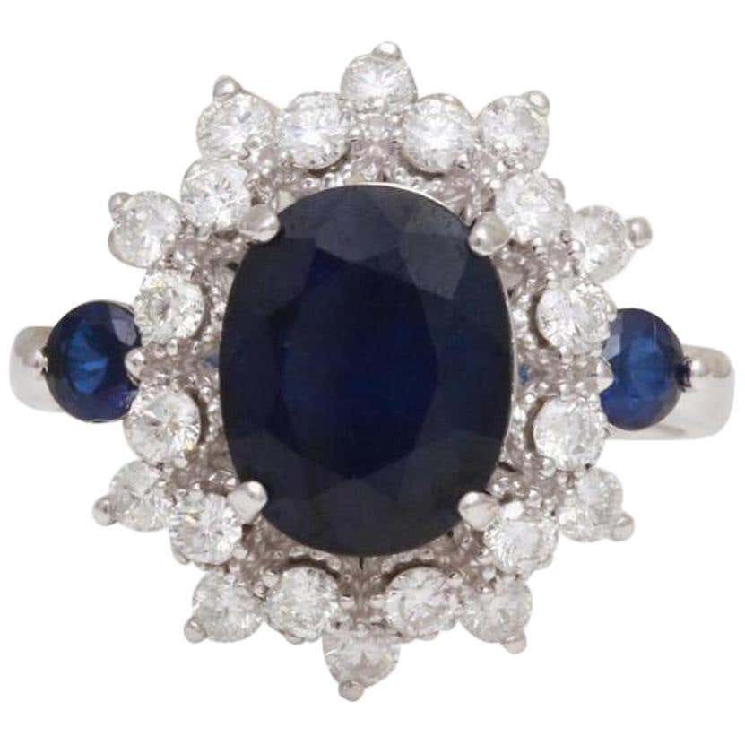 5.55 Carat Natural Ceylon Sapphire 18 Karat White Gold Diamond Ring For ...