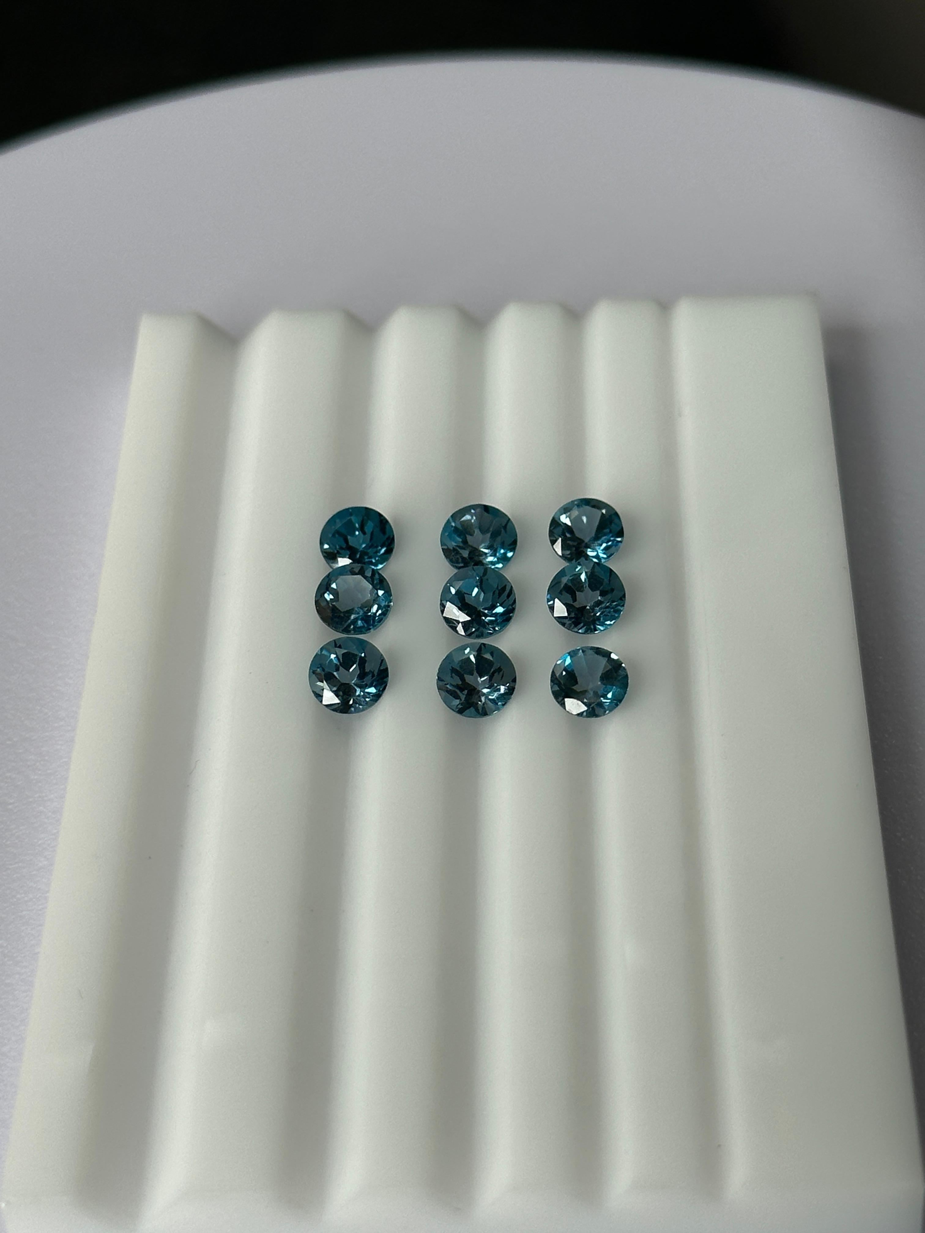 A Blue Topaz lot including 9 gems amounting to a total of 5.55 carats in weight.
These blue topazes fall into the London Blue category due to their darker tone and very slight greenish shade of blue.
Topaz is one of the most sought-out semiprecious