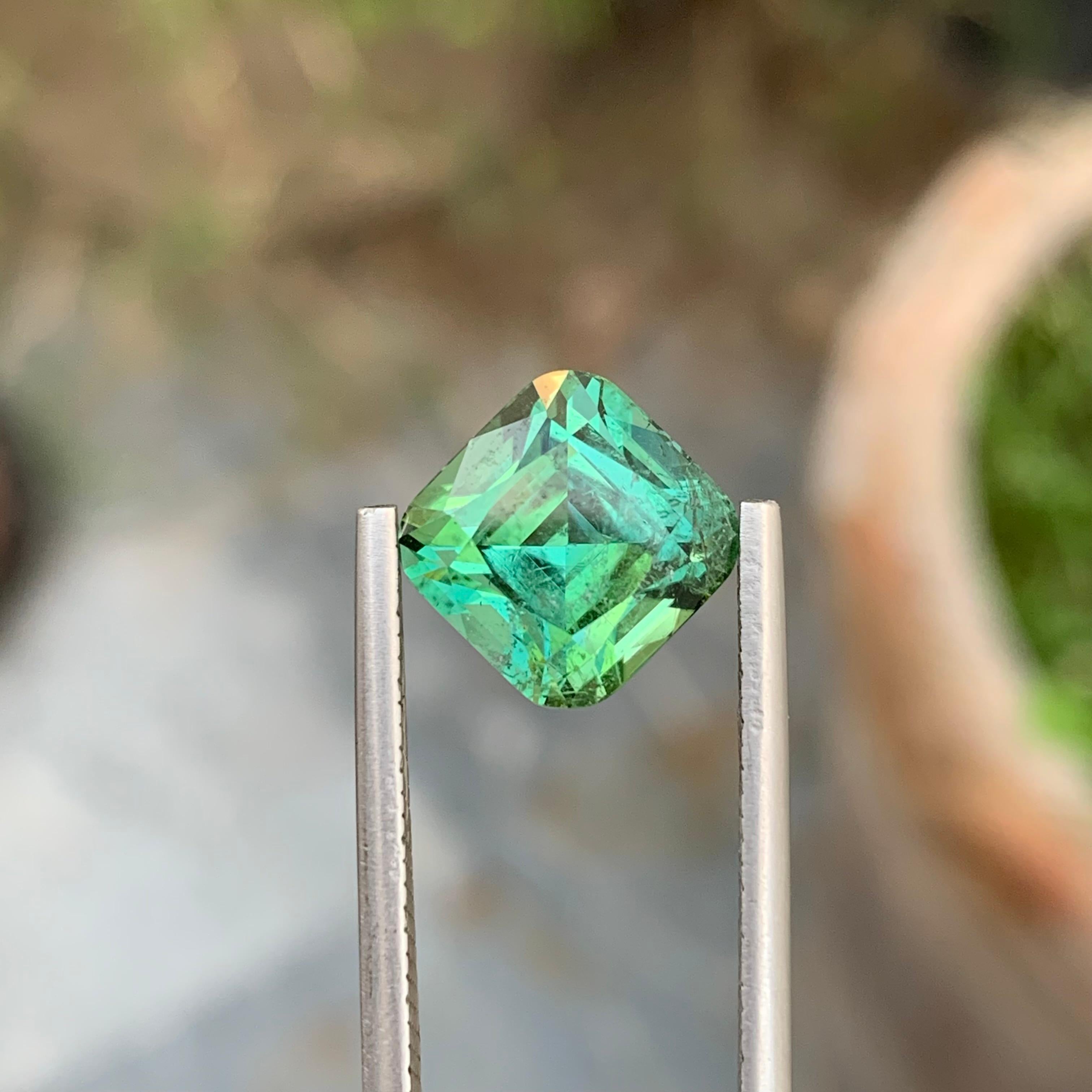 5.55 Carat Natural Loose Blueish Green Tourmaline Cushion Shape Gem en vente 4