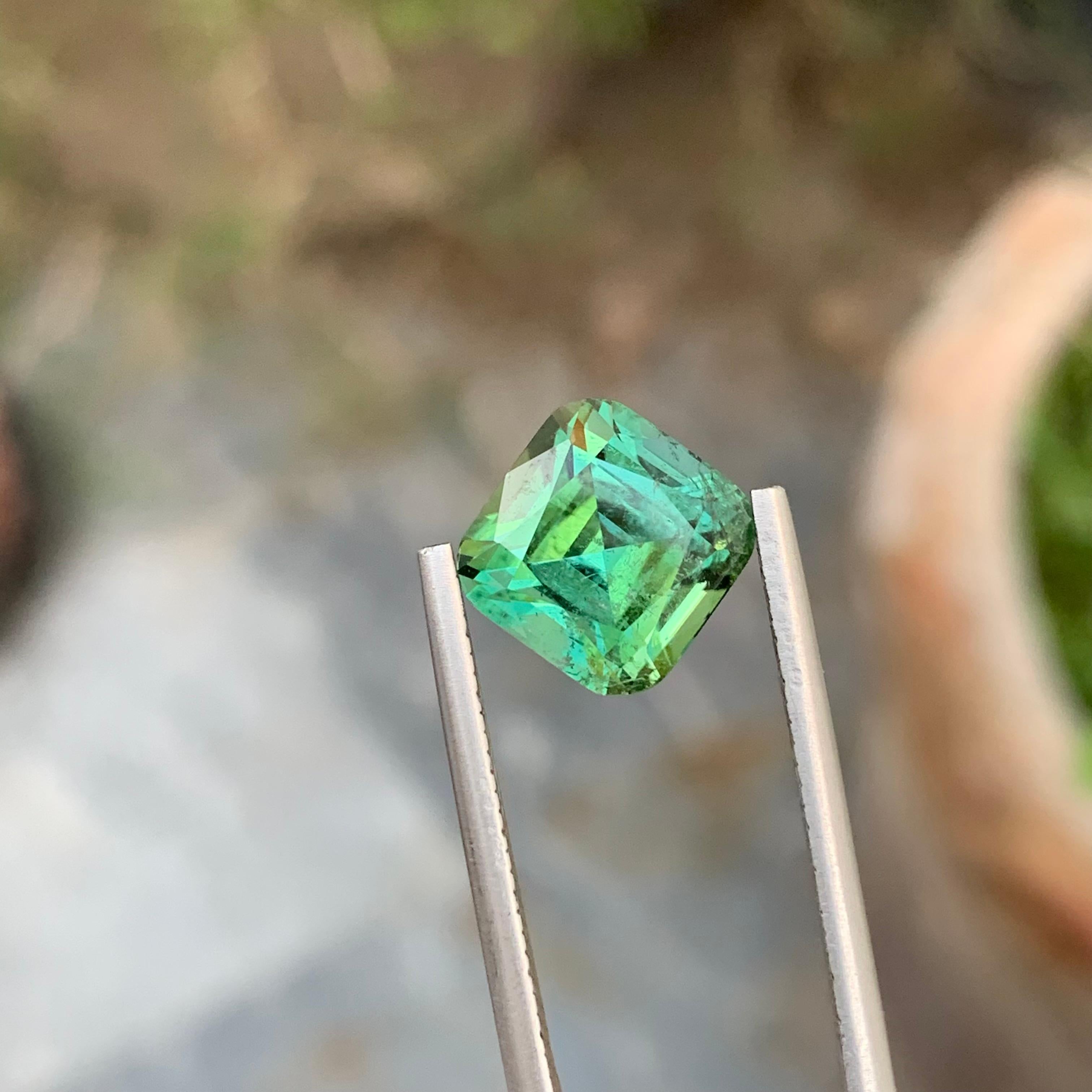 Women's or Men's 5.55 Carat Natural Loose Blueish Green Tourmaline Cushion Shape Gem For Sale