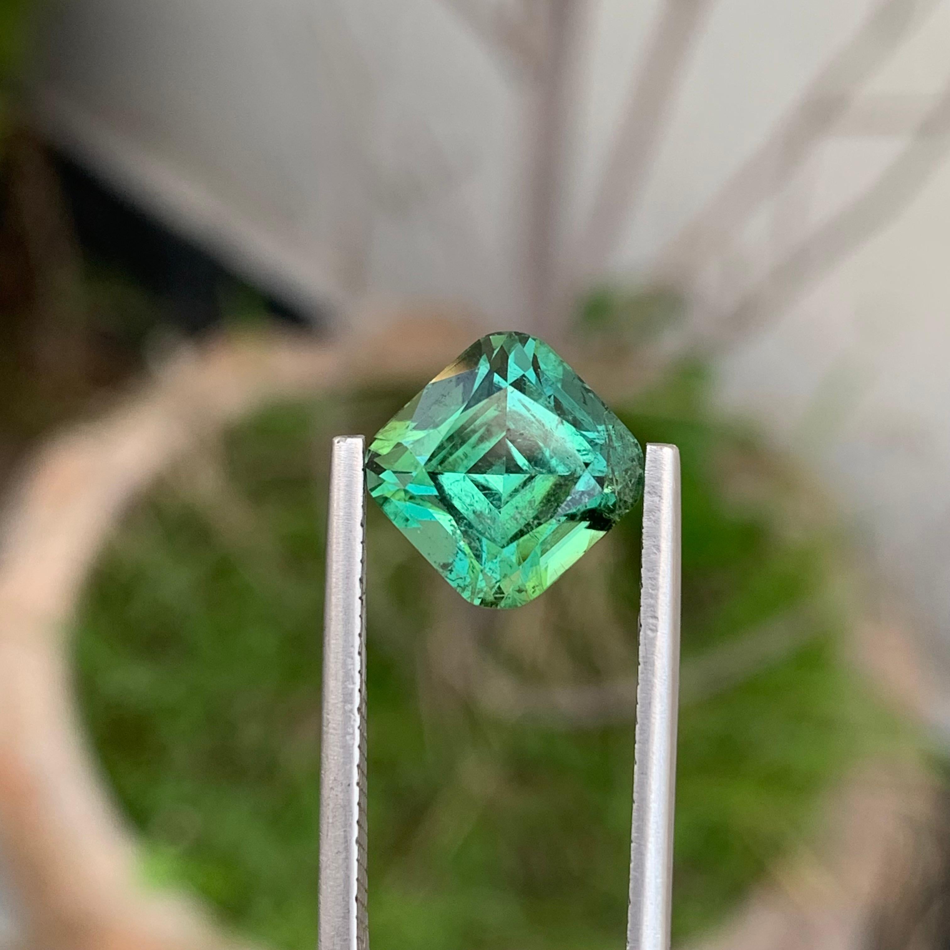 5.55 Carat Natural Loose Blueish Green Tourmaline Cushion Shape Gem en vente 1