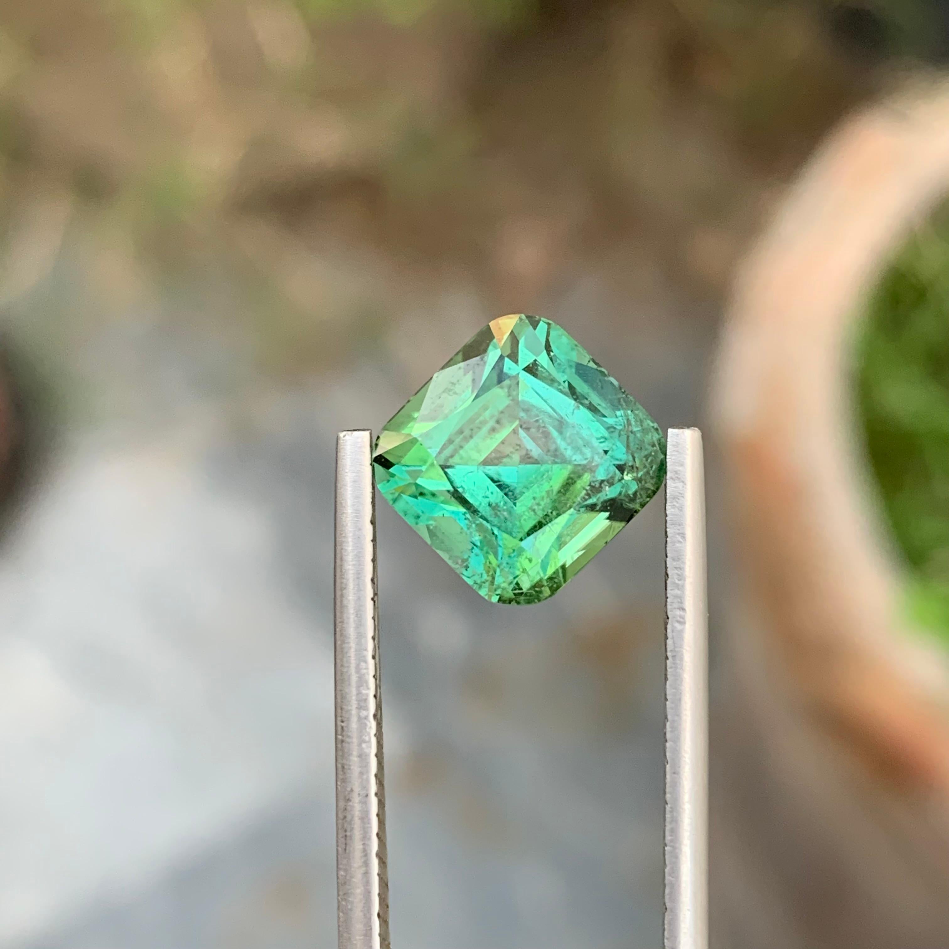 5.55 Carat Natural Loose Blueish Green Tourmaline Cushion Shape Gem For Sale 3