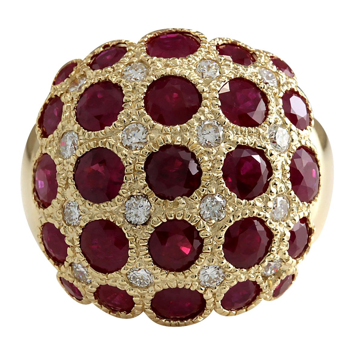 Natural Ruby Diamond Ring In 14 Karat Yellow Gold  For Sale