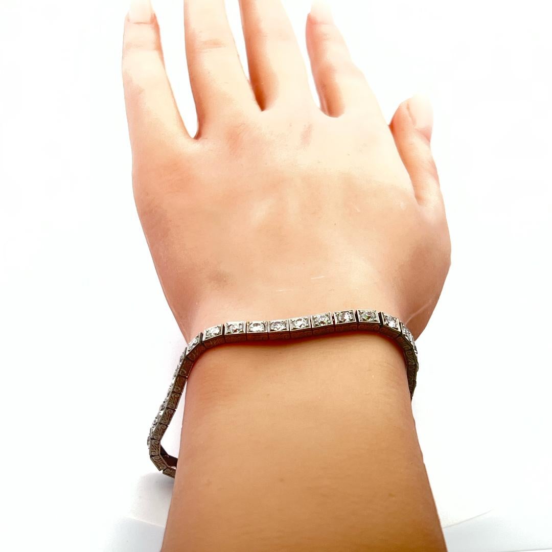 5.55 Carat Old European Cut G VS Diamond Platinum Tennis Bracelet For Sale 6